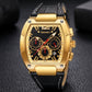 Montre Rectangulaire Élégante et Multifonction avec Bracelet en Cuir pour Hommes
