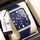 Montre Rectangulaire Sophistiquée avec Bracelet Bleu pour Hommes