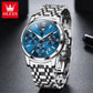 Montre de Luxe avec Cadran Bleu Lumineux et Bracelet en Acier Inoxydable pour Hommes