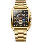 Montre Carrée Multifonctionnelle avec Bracelet en Acier Doré pour Hommes